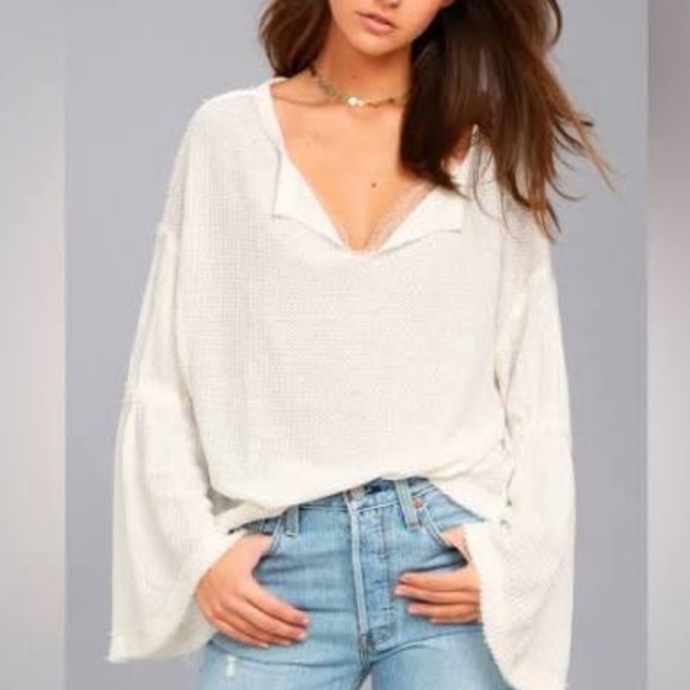 Free People we the free cream, waffle knit, oversize tunic top